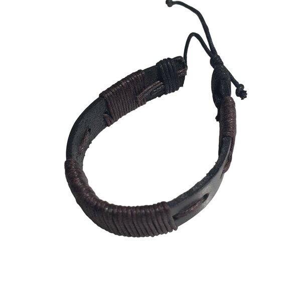 Adjustable Black Brown Leather Cord Bracelet Design Handmade Men Women Jewelry - Picture 2 of 4
